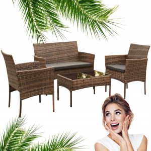 ZESTAW MEBLI OGRODOWYCH SFS010 MTG MEBLE OGRODOWE TECHNORATTAN JASNY BRĄZ